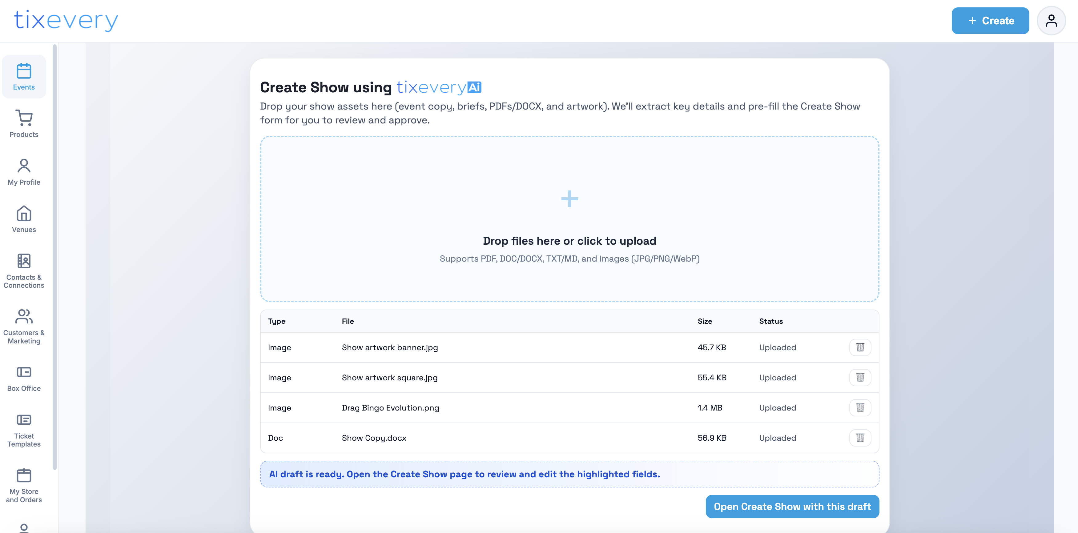 Create show using AI product screenshot