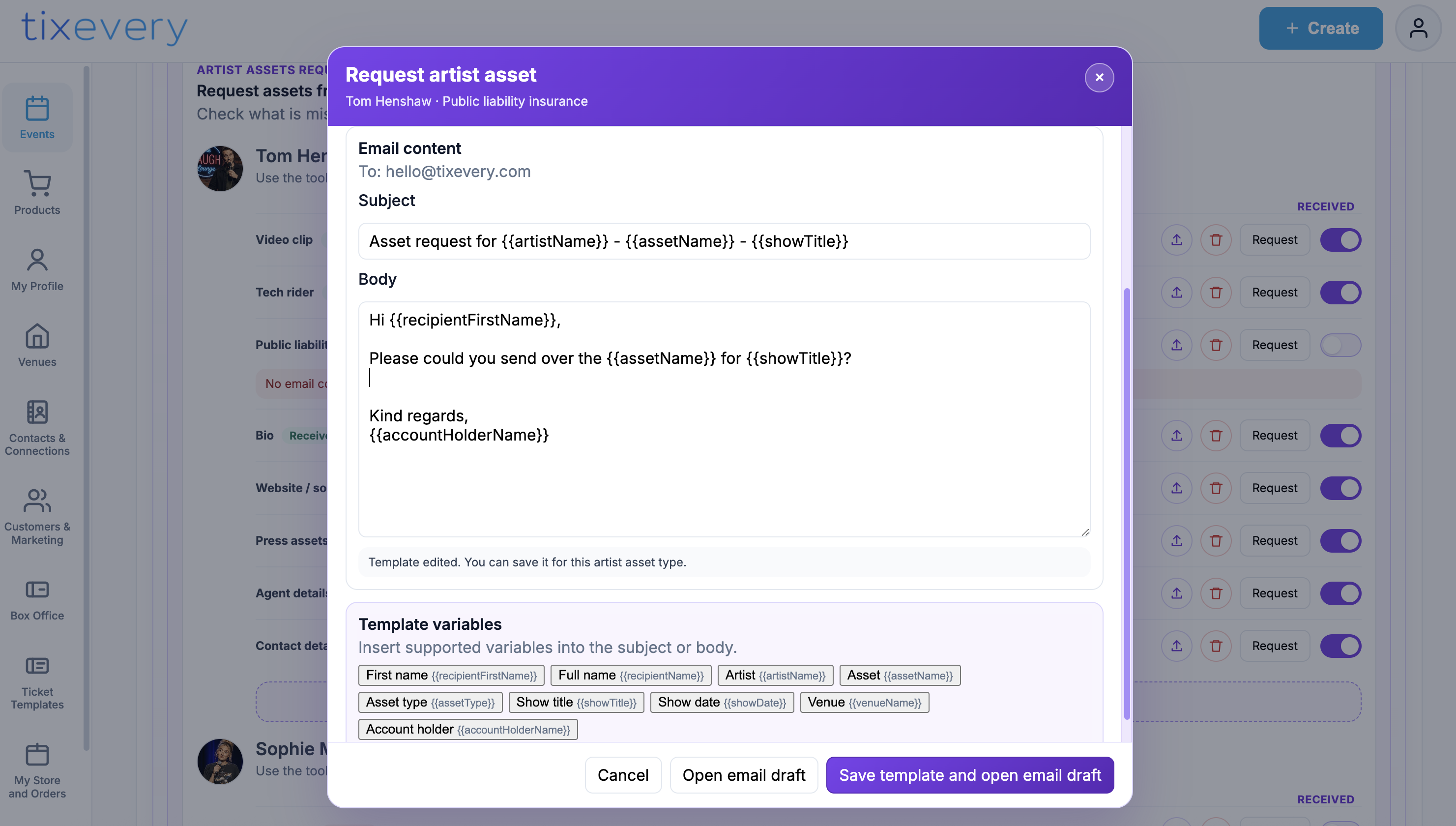 Show HQ email requests and templates screenshot