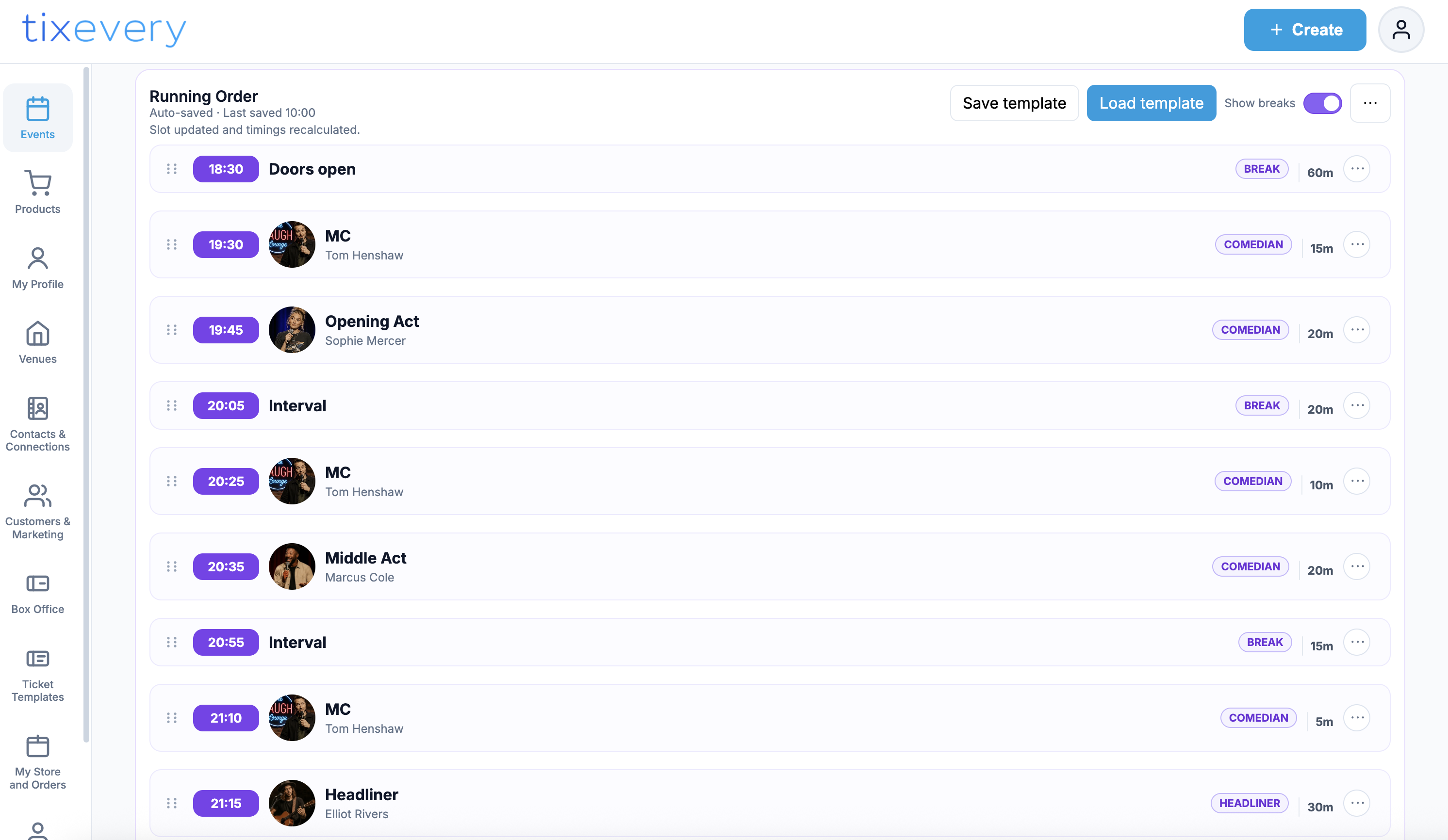 Show HQ line-ups and timings screenshot